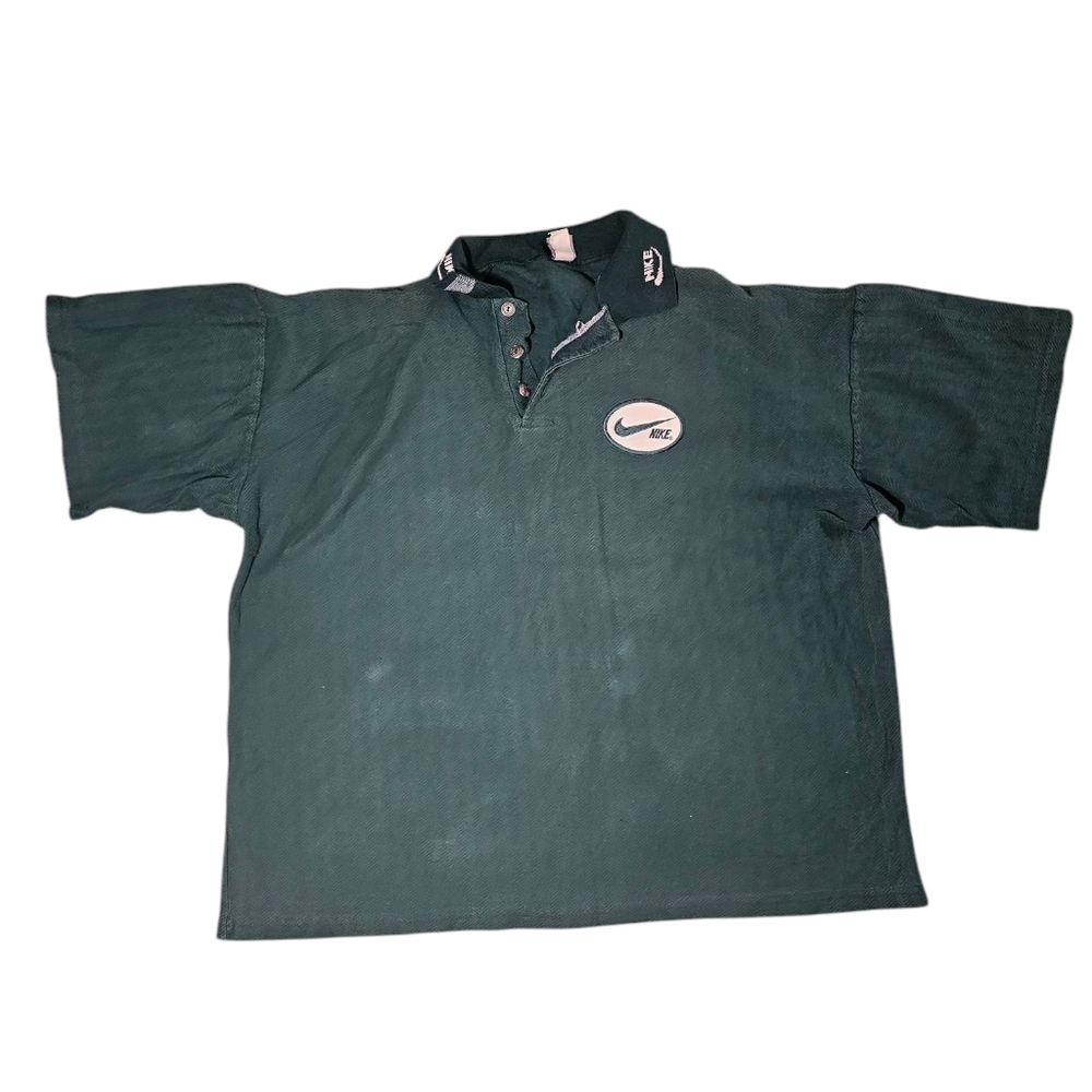 Vintage 90s Nike Green  Polo Shirt Mens XxL Nike Swoosh *rare made in USA
